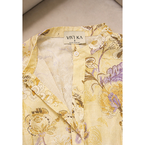 Blusa de Lino y Viscosa Transpirable para Mujer, Estilo Peplum con Estampado Floral, Cuello Mandarín, Manga Corta, Ropa Casual de Verano VENUS - Product Image 5