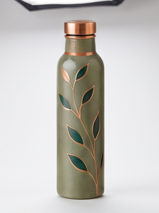 Premium Ayurvedic Enamel Painted <b>Copper</b> <b>Water</b> <b>Bottle</b> Artistic Leafy Branch Design Leakproof Metal Sports <b>Bottle</b> Manufacturer - Product Image 1