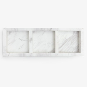 Plateau de service double section en marbre blanc naturel, coins arrondis, plateau à collation en pierre, support à fruits secs, organisateur de table polyvalent - Product Image 3