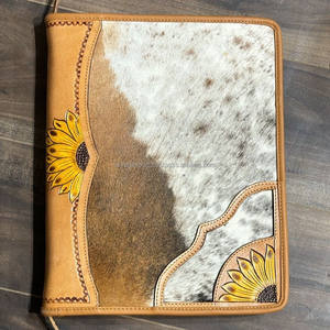 New Hand Tooled Leather Business Portfolio Folder Cowhide Document Case Organizer Genuine Leather Zipper File Padfolio Folders - Product Image 4