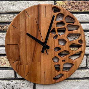 Handmade Acacia Wood Geometric Round Single Face Quartz Analog <b>Wall</b> <b>Clock</b> <b>Silent</b> Modern Rustic Living Room Home Decor - Product Image 3