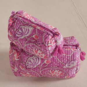 Assorted Floral Quilted Cosmetic Bag With Zipper Closure And Tassels <b>Medium</b> Size Portable Makeup <b>Case</b> - Product Image 1