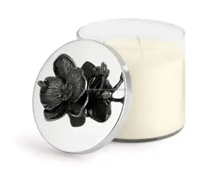 Hot selling Customized Brass Black Flower Candle Jars with Lid Wax Container Candle Holder scented Candles Home Decor Wedding