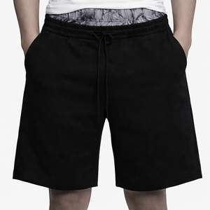 Men s Black Solid Color Cotton Bermuda Shorts Mid Waist Drawstring Casual Style with Pockets Breathable Fabric - Product Image 1