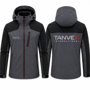 TANVEX INTERNATIONAL Men's Black <b>Waterproof</b> Eco-Friendly Streetwear SoftShell <b>Jacket</b> <b>Red</b> Zipper Logo Print Winter Outdoor Wear - Product Image 4