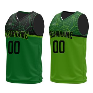 Custom Sublimated Basketball Jersey Teamname 00 Green Black V-Neck Sleeveless Moisture Wicking Mesh Uniform Adult Unisex - Product Image 3