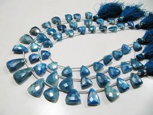Cuentas de piedra lunar con revestimiento AB facetadas en forma de trillón, color topacio azul natural, 16-18 mm, hebra de 10 pulgadas - Product Image 5