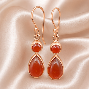 Pendientes colgantes de piedra doble de cornalina natural en forma de lágrima, plata de ley 925, chapados en oro rosa y oro amarillo, regalo de Navidad - Product Image 3