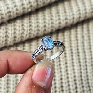 <b>Blue</b> Chalcedony Solitaire Brass <b>Ring</b> Silver Plated Accent Statement Womens <b>Ring</b> For Wholesale - Product Image 4