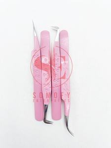 Pince à épiler rose avec logo personnalisé de haute qualité pour extensions de cils Pince à cils en fibre durable à pointe argentée en acier inoxydable - Product Image 5