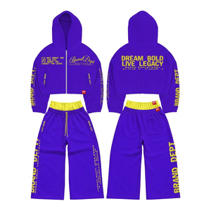 Mens Trendy <b>Zipper</b> Hoodie Set with High GSM Cotton Fleece Full Zip <b>Top</b> Baggy Sweatpants and Premium - Product Image 3