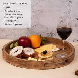 Round Wooden Serving Tray Solid Wood Minimalist Design Durable <b>Plate</b> for Dining Use - Product Image 5