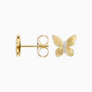Boucles d'oreilles à clous en diamant avec motif papillon botanique - Product Image 3