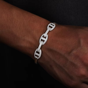 Bracelet jonc de luxe en or 14K, maillons ancre, serti de diamants de laboratoire, style hip-hop, chaîne marine, pour hommes et femmes, bijoux fins - Product Image 3