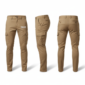 Owais <b>Men's</b> Khaki <b>Cargo</b> Pants Mid Waist Button Fly Multiple Pockets Workwear Style Autumn Wear Breathable Canvas <b>Trousers</b> - Product Image 1