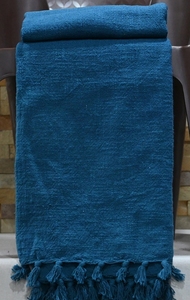 Solid <b>Blue</b> Rectangular Woven Throw <b>Blanket</b> with Tassels All-Season Home Use Simple Style Folded Wool Acrylic Material - Product Image 4