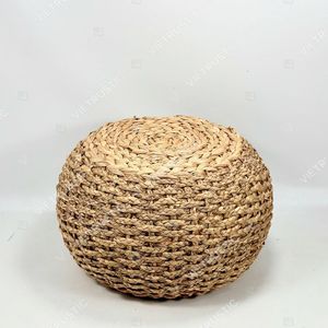 Pouf ottoman rond épais en fibres naturelles tissées (herbe de mer et jacinthe) au design rustique et moderne pour salon - Product Image 3