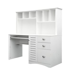Antiqued White Home Office Computer <b>Desk</b> with Hutch - Product Image 6