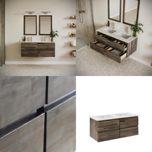 Wooden Bathroom <b>Vanity</b> with Drawers Cabinets Ceramic Basin <b>Mirror</b> Included Modern Design Easy Assembly & Heavy Duty Wall-mounted - Product Image 2