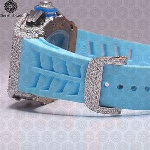 Montre de luxe pour homme Charm Jewells, acier inoxydable, cadran carré 40 mm, bracelet en acier inoxydable bleu, lunette sertie de diamants, mouvement mécanique 10 - Product Image 4