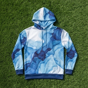Sudadera con Capucha Azul y Blanca para Hombre con Estampado Abstracto de Acuarela, Bolsillo Tipo Canguro, Sudadera Personalizada de Estilo Urbano - Product Image 6