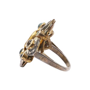 Bague Bouclier en Argent Sterling 925 Bicolore Oxydé avec Aquamarine Naturelle et Multiples Pierres Précieuses, Vente en Gros, Memoria Jewels - Product Image 3