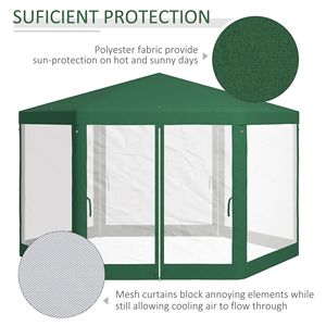 Tenda da Esterno per Feste 13FT X 11FT, Verde, Esagonale, Parasole con Pareti Laterali in Rete Protettiva, Corde e Picchetti in Poliestere - Product Image 4