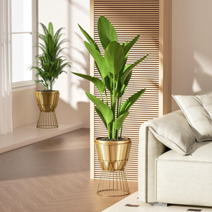 Juego de 2 Macetas de Metal Doradas con Soportes de 12 Pulgadas, Macetas Modernas para Interiores con Orificios de Drenaje, Soportes Decorativos para Plantas - Product Image 5