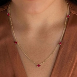 Collier en or avec rubis naturel, collier ovale en rubis, chaîne délicate en pierre précieuse rouge, bijou pierre de naissance de juillet, cadeau pour elle - Product Image 3