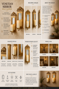 Traditional Gold Plated Wall <b>Sconce</b> Set of 2 Rectangular Framed <b>Candle</b> Holders Decorative Hanging Ornamental Design - Product Image 2