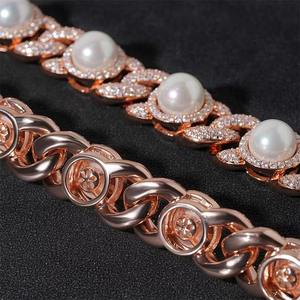 CONCEPTION 925 Sterling Silver 15mm Moissanite Pearl Cuban Necklace for Unisex Hiphop Jewelry <b>Iced</b> <b>Out</b> <b>Chain</b> Necklace Gift - Product Image 6