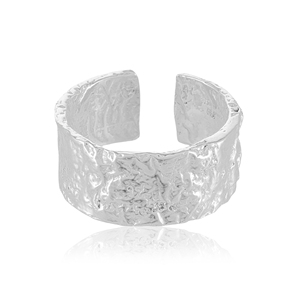 925 <b>Sterling</b> <b>Silver</b> Birch Bark Open <b>Band</b> <b>Ring</b> Bohemian Style Wide Textured Organic Nature <b>Ring</b> for Women Everyday Wear - Product Image 1