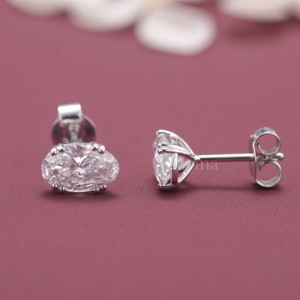 IGI Certified Lab Grown Diamond Oval Stud Earrings 9K White / Yellow & Rose Gold Solitaire Oval Cut Diamond Earrings - Product Image 3
