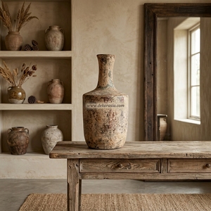 Vase en terre cuite rustique brun Limpio S, perles décoratives, pot en argile fait main, urne décorative en céramique pour table - Product Image 6