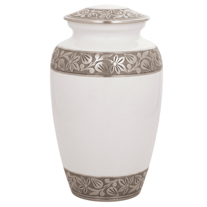 Urnes funéraires en laiton pour adultes avec de magnifiques bandes gravées, finition or et gris, pour cendres humaines. - Product Image 3