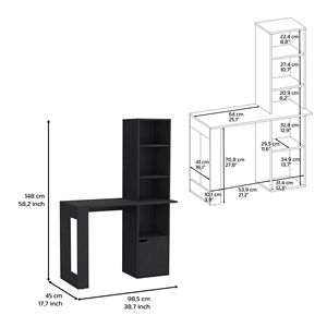 Scrivania Aragon con Libreria a Quattro Ripiani e Mobile Inferiore, Finitura Nero Wengue, Scrivania per Computer - Product Image 3
