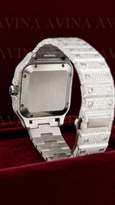 Montre de luxe à cadran vert à quartz pour homme |   Montre Hip-Hop en acier inoxydable avec bracelet carré serti de diamants, 20 mm - Product Image 4