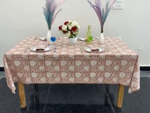 Handmade Hand Block Printed 100% Cotton <b>Square</b> <b>Tablecloth</b> Modern Floral Design Custom Sizes Table Cover for Dining Parties - Product Image 2