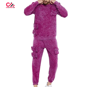 Survêtements délavés à l'acide de qualité supérieure pour hommes, style vintage, ensembles de survêtements hip-hop élégants, ensembles imprimés personnalisés pour l'hiver - Product Image 2