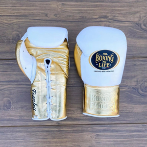 RTS Wholesale Price High Quality Design No Boxing No Life Boxing Gold & White <b>Gloves</b> Genuine <b>Leather</b> Cowhide Skin Sparring <b>Glove</b> - Product Image 3