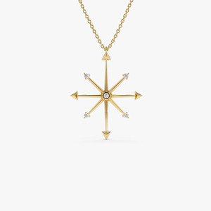 Collier pendentif étoile boussole en or jaune avec diamant de laboratoire - Product Image 1