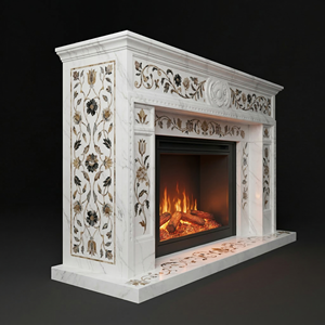 Chimenea Independiente de Lujo con Incrustaciones de Mármol para Sala de Estar de Villa - Product Image 2