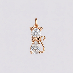 Pendentif Chat en Quartz Cristal Plaqué Or Rose, Charme Chat Mignon avec Pierre de Cristal Clair Facetté, Bijou Animal, Collier, Cadeau - Product Image 1