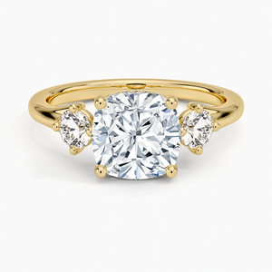 Anillo de Compromiso de Lujo con Tres Diamantes Cultivados en Laboratorio, Corte Cojín, para Mujer, Oro Amarillo, Rosa y Blanco de 14K y 18K, para Uso Diario - Product Image 1