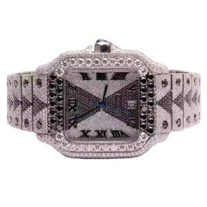 <b>Black</b> White Moissanite Diamond Stainless Steel Quartz <b>Watch</b> Classic Fashion Business Casual Luxury Sapphire Glass 30M Waterproof - Product Image 1