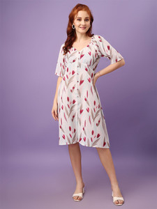 Vestido de Georgette con Estampado Floral, Vestido Vintage de Algodón con Estampado Multicolor para Niña, Vestidos para Uso Casual y de Oficina - Product Image 3