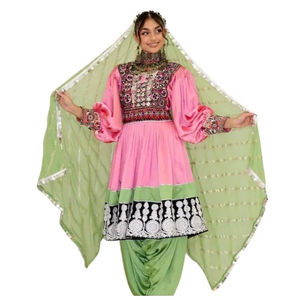 Traditional Afghan Kuchi Dress In Custom Solid Designed Heavy Embroidery <b>Mirror</b> Work Handmade Details Perfect Afghan Dress - Product Image 1