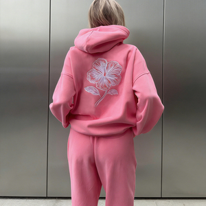 Sudadera con Capucha Holgada y Personalizada para Mujer, de Felpa de Algodón de 400 g/m², Color Rosa, Estilo Casual, con Hombros Caídos y Bordado - Product Image 1