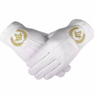Gants maçonniques en coton de haute qualité avec une coupe confortable, des coutures soignées et un aspect formel classique pour les cérémonies - Product Image 1