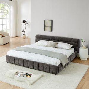 <b>King</b> <b>Size</b> Chenille Fabric Upholstered <b>Bed</b> <b>with</b> Solid Headboard and <b>Drawer</b> Comfortable <b>Bed</b> <b>Frame</b> - Product Image 4